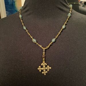 Brass Aztec Cross on beaded macrame chain